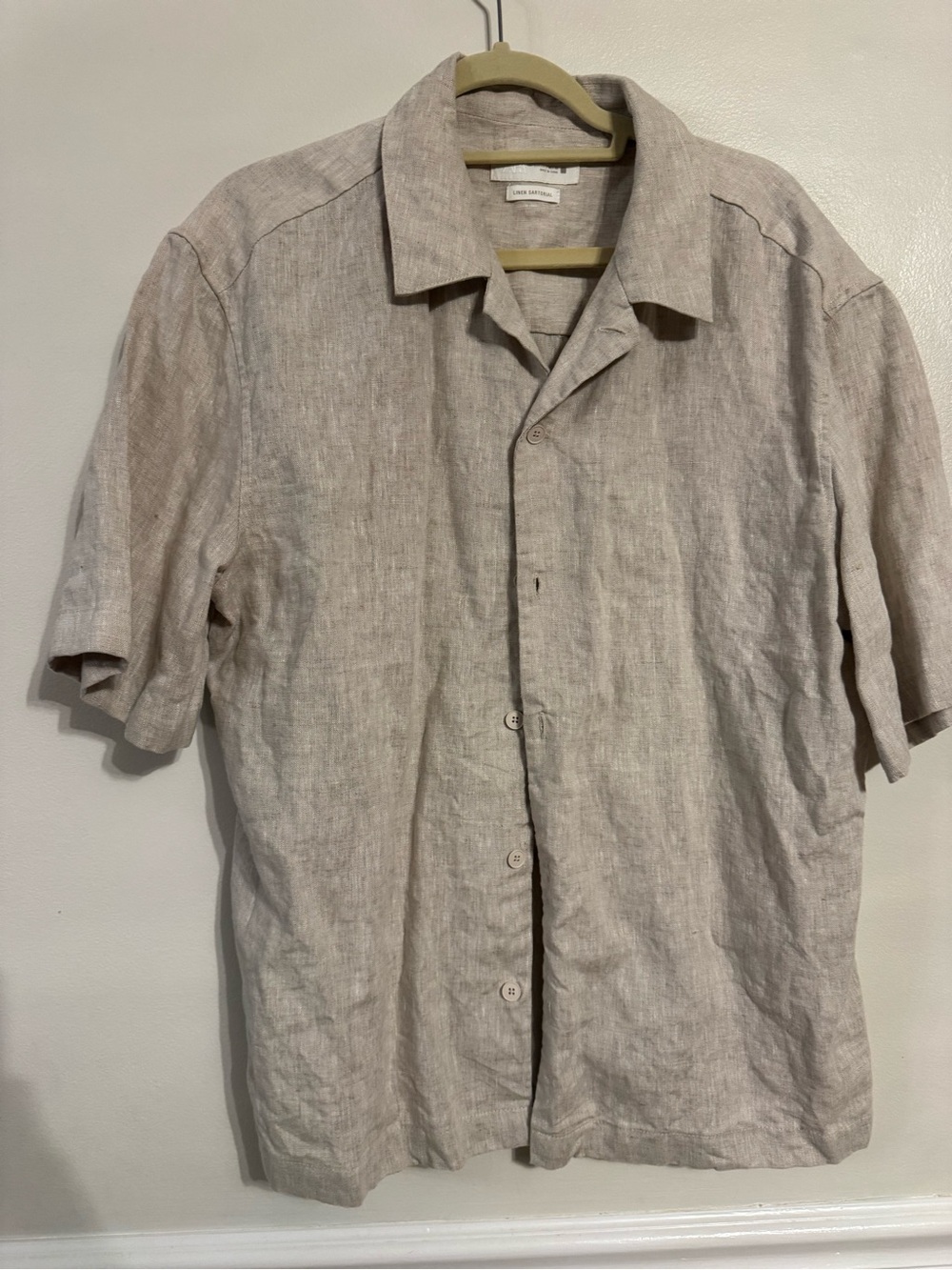 Zara Neutral Beige Short Sleeve Linen Button-Down Shirt